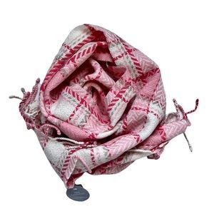 NWT Charter Club 100% Cashmere Plaid Herringbone Knit Fringe Winter Soft Scarf